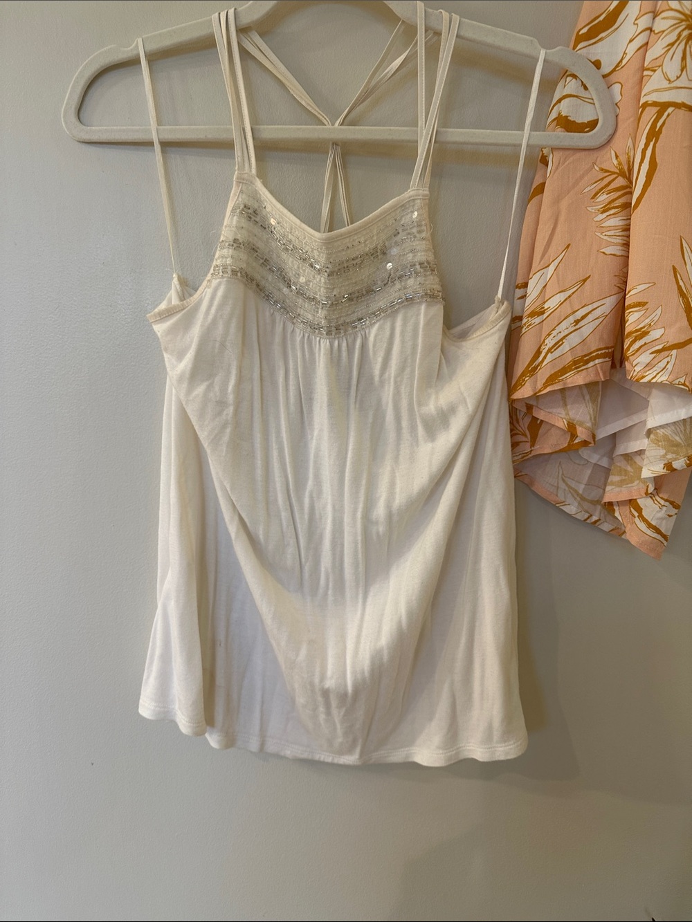 Vintage Express Cream Beaded Double-Strap Camisole